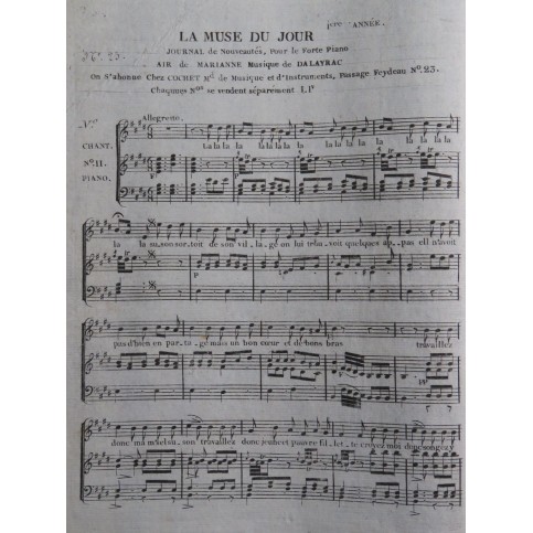 DALAYRAC Nicolas Air de Marianne Chant Piano ca1798