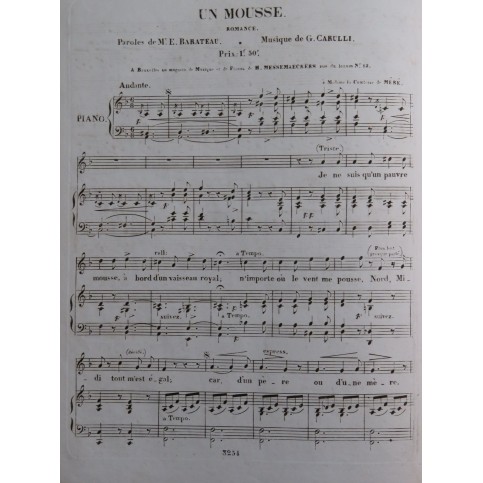 CARULLI Gustave Un Mousse Chant Piano ca1830