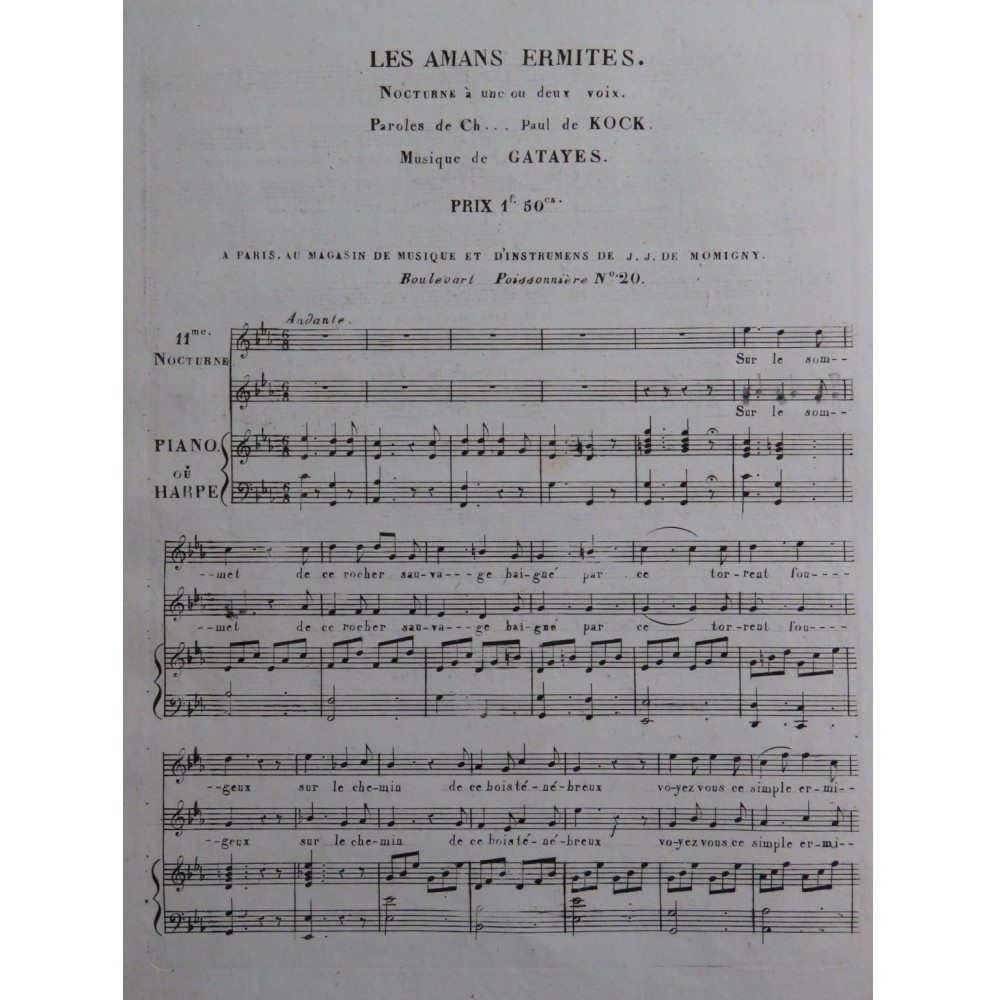 GATAYES Les Amans Ermites Chant Piano ou Harpe ca1820