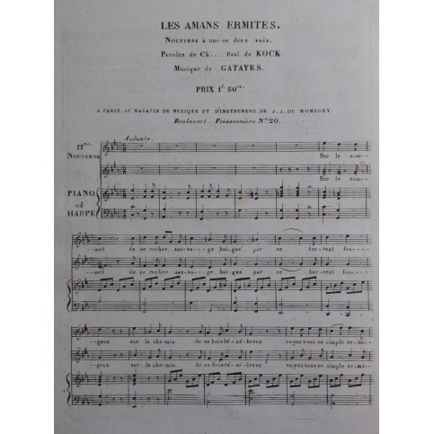 GATAYES Les Amans Ermites Chant Piano ou Harpe ca1820