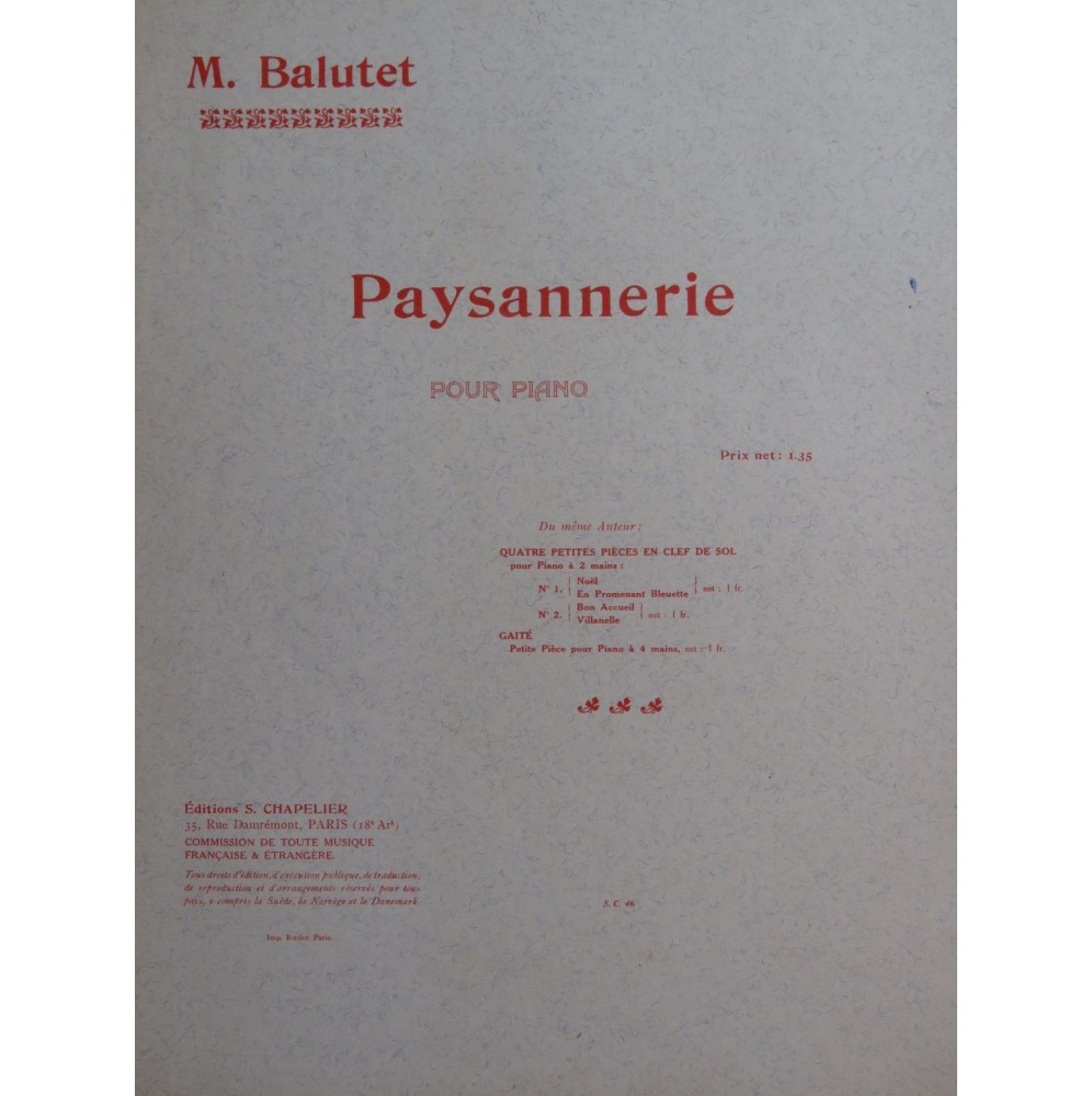BALUTET M. Paysannerie Piano ca1910