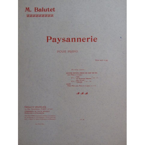 BALUTET M. Paysannerie Piano ca1910