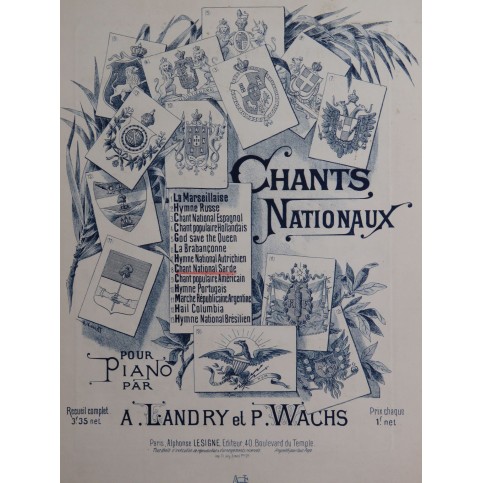 LANDRY Albert Chant National Sarde Piano ca1880