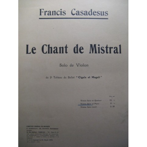 CASADESUS Francis Violon Piano 1934