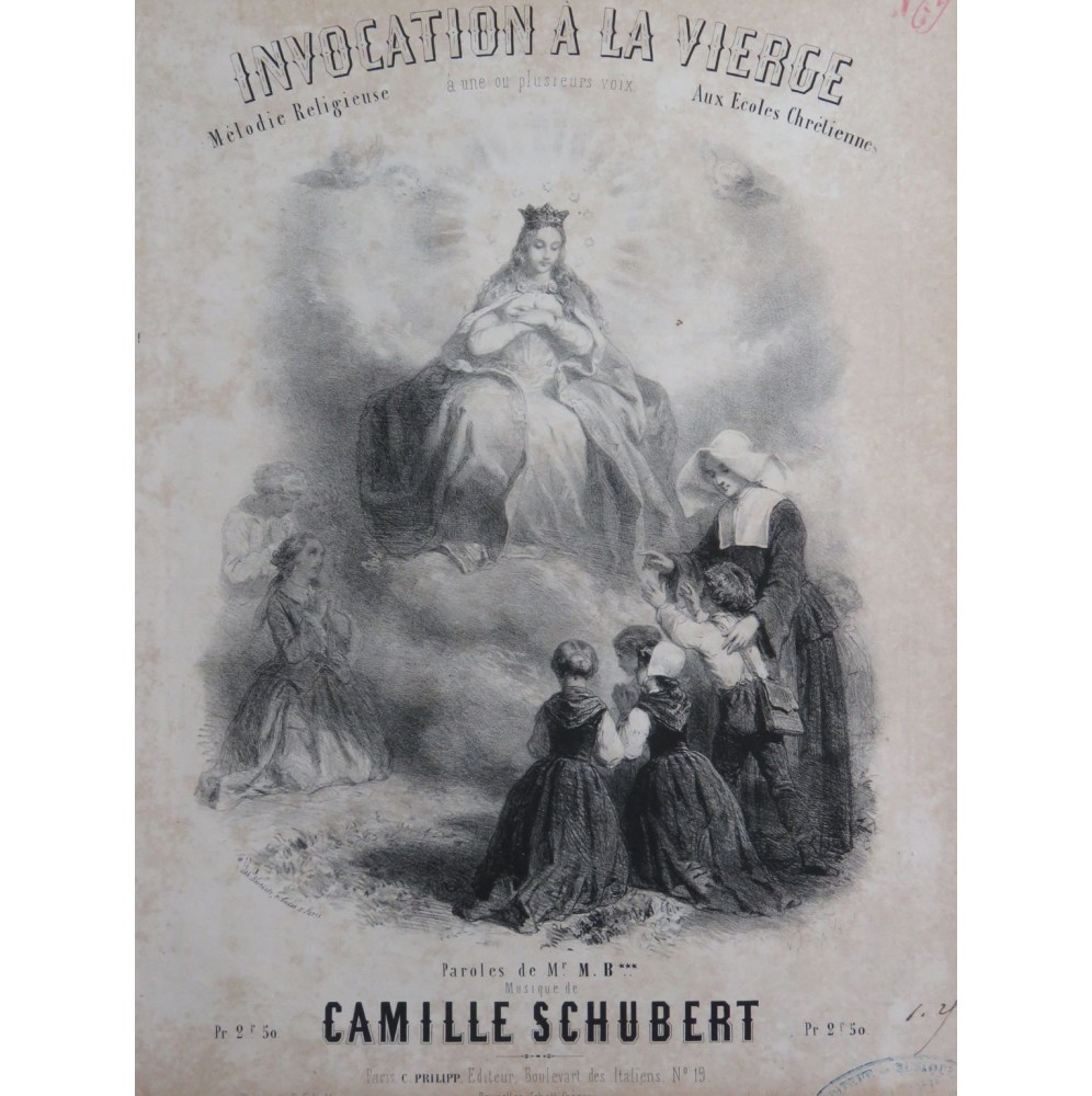 SCHUBERT Camille Invocation à la Vierge Chant Piano ca1855
