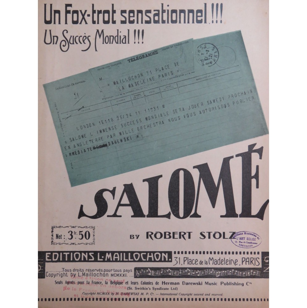 STOLZ Robert Salomé Piano 1920