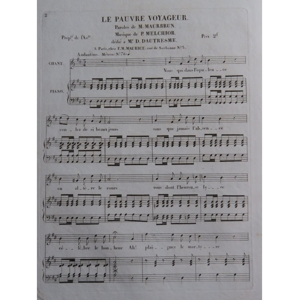 MELCHIOR P. Le pauvre voyageur Chant Piano ca1830