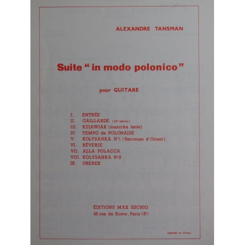 TANSMAN Alexandre Suite in Modo Polonico Guitare 1968