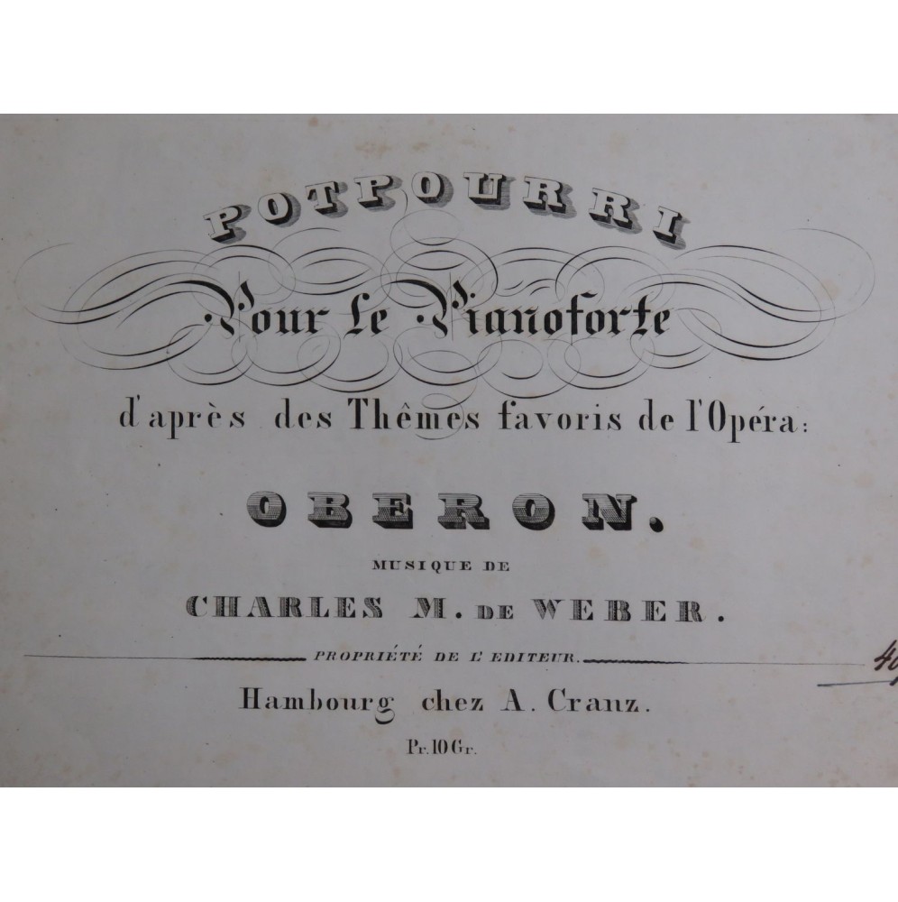 WEBER Potpourri sur Oberon Piano ca1840