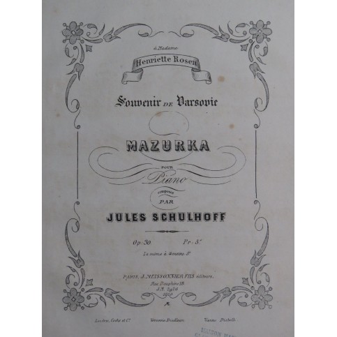 SCHULHOFF Jules Souvenir de Varsovie op 30 Piano ca1855