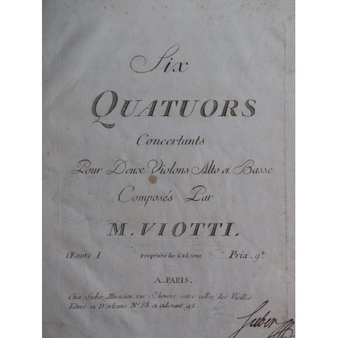 VIOTTI J. B. Six Quatuors op 1 1er Violon ca1785
