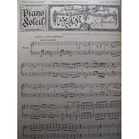 Piano Soleil No 8 Août 1894 Meyerbeer Piano