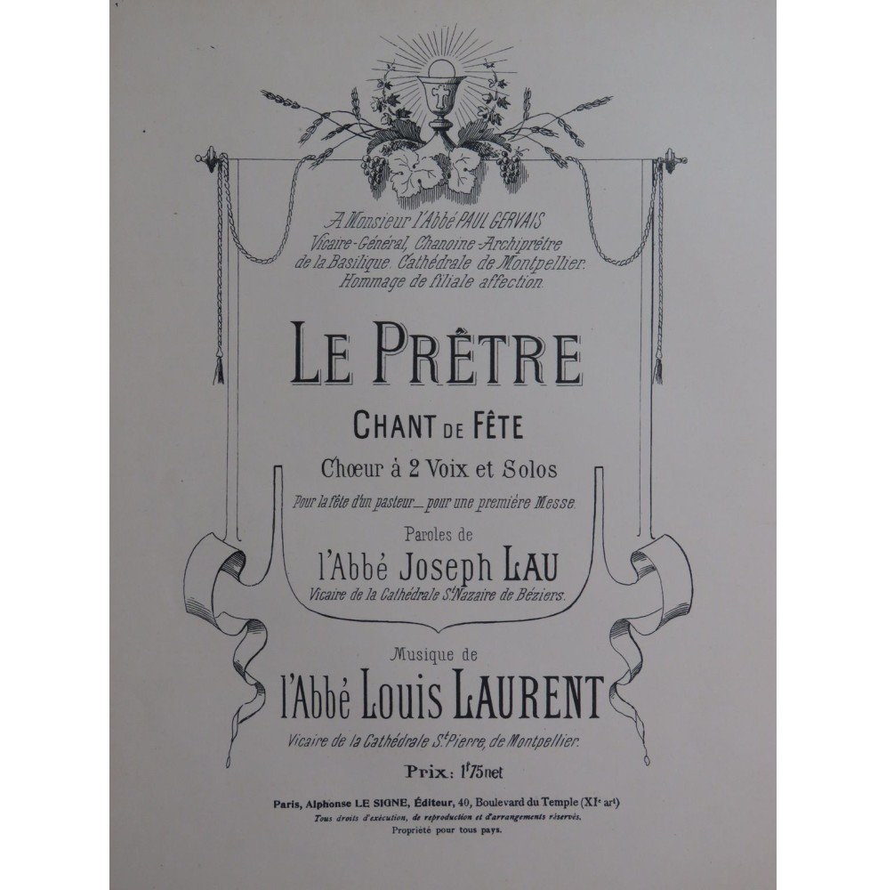 LAURENT Louis Le Prêtre Chant de Fête Chant Orgue ou Harmonium