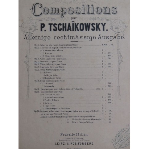 TSCHAIKOWSKY P. I. Romance op 5 Piano ca1875