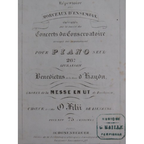 HAYDN Benedictus BEETHOVEN Gloria LIESRING O Filii Piano ca1840
