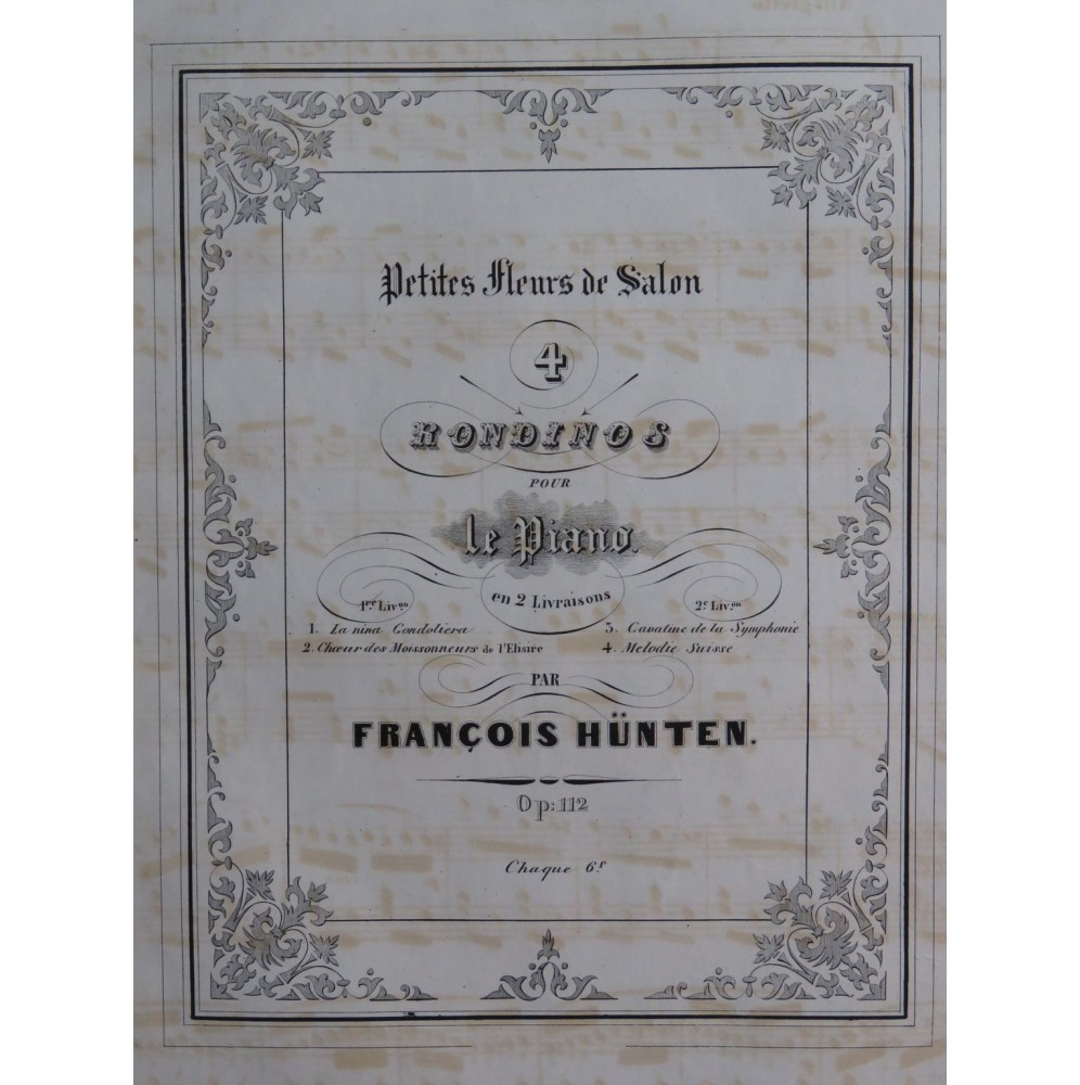 HÜNTEN François Petites Fleurs de Salon 1 op 112 Piano ca1840