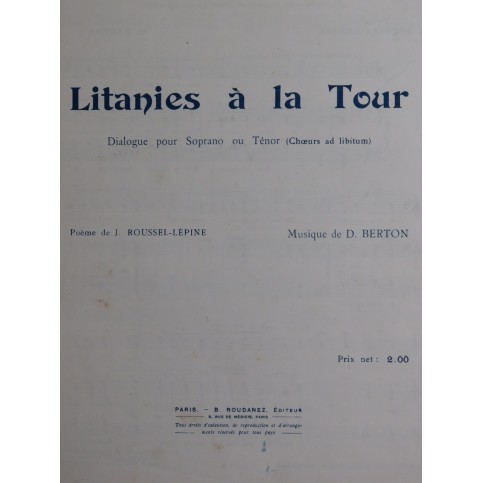 BERTON D. Litanies à la Tour Chant Piano