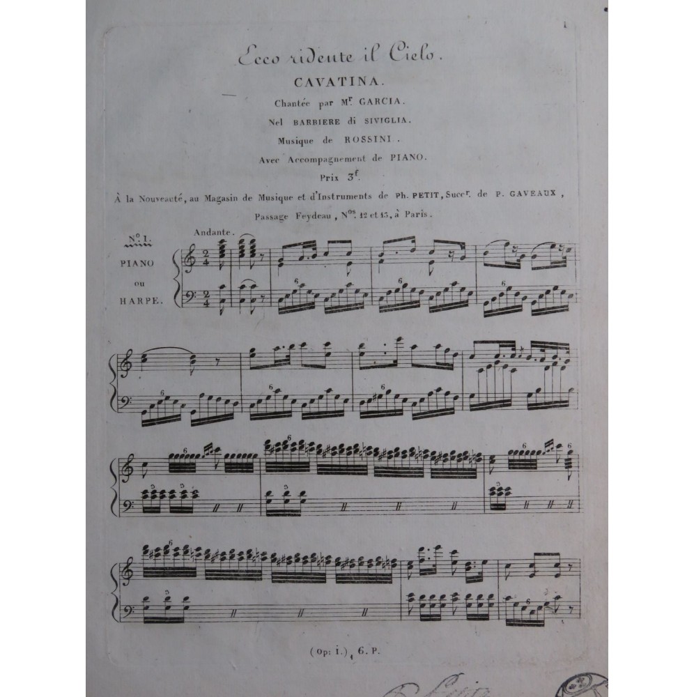 ROSSINI G. Il Barbiere di Siviglia No 1 Cavatina Chant Piano ou Harpe ca1820