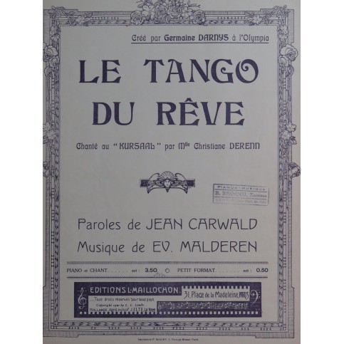 MALDEREN Ev. Le Tango du Rêve Chant Piano 1919