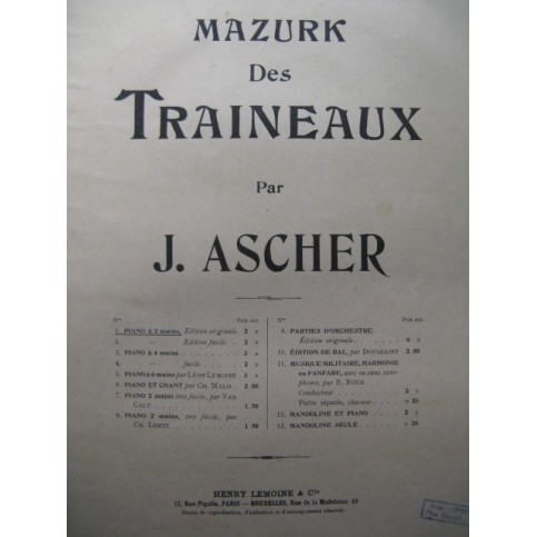 ASCHER Joseph Mazurk des traineaux Piano