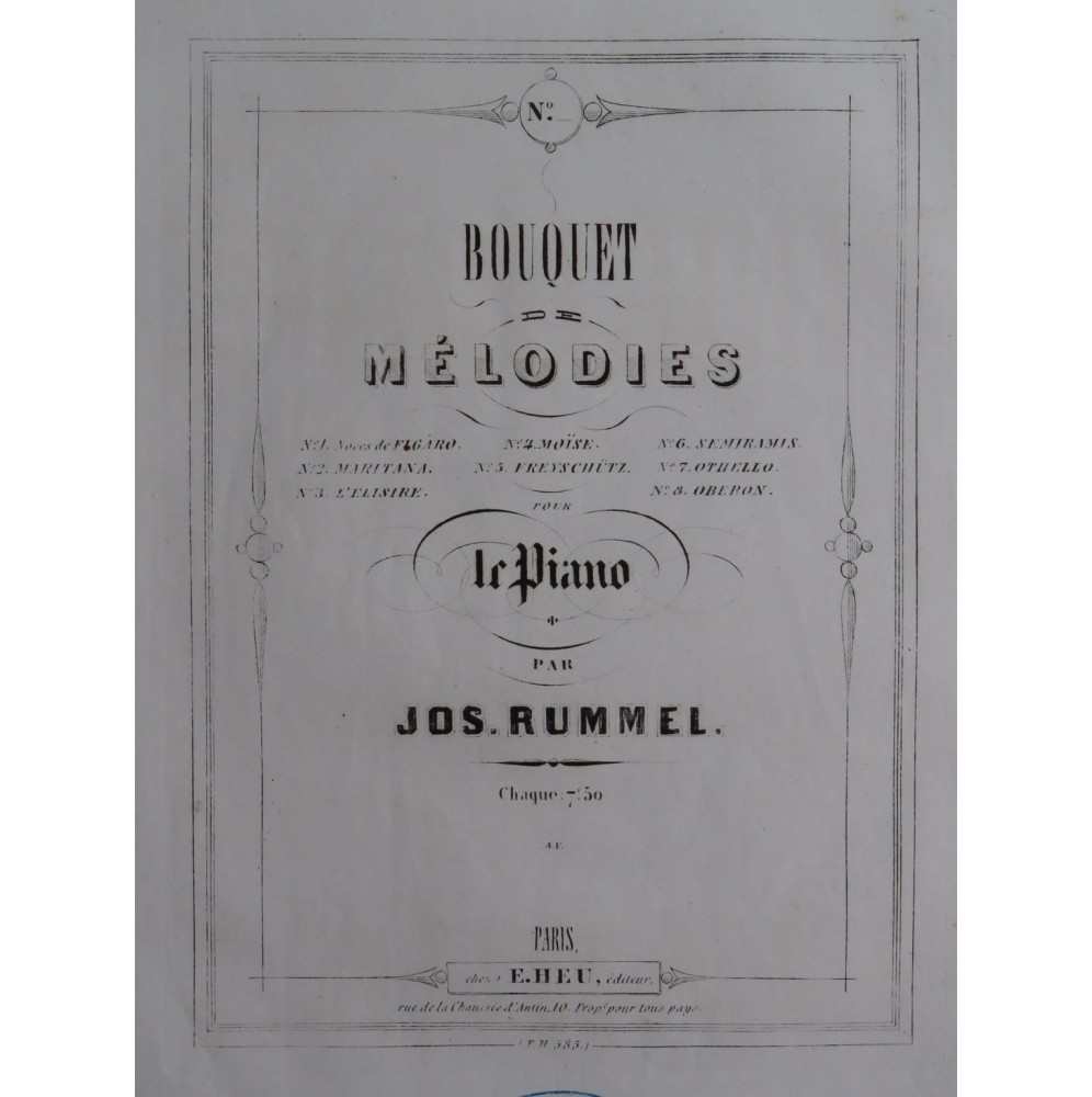 RUMMEL Joseph Sémiramis Bouquet de Mélodies Piano ca1860