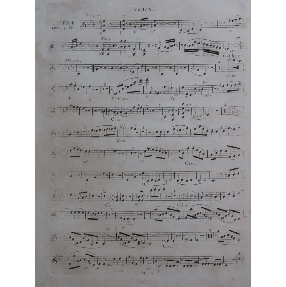 RIES Ferdinand Quatuor op 13 Violon Alto Violoncelle ca1820