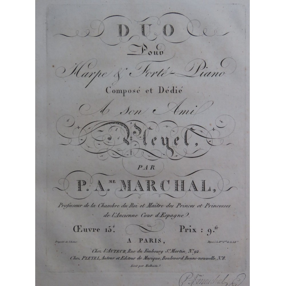 MARCHAL Pedro Anselmo Duo op 15 Harpe ca1820