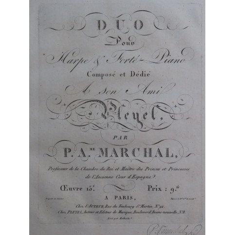 MARCHAL Pedro Anselmo Duo op 15 Harpe ca1820