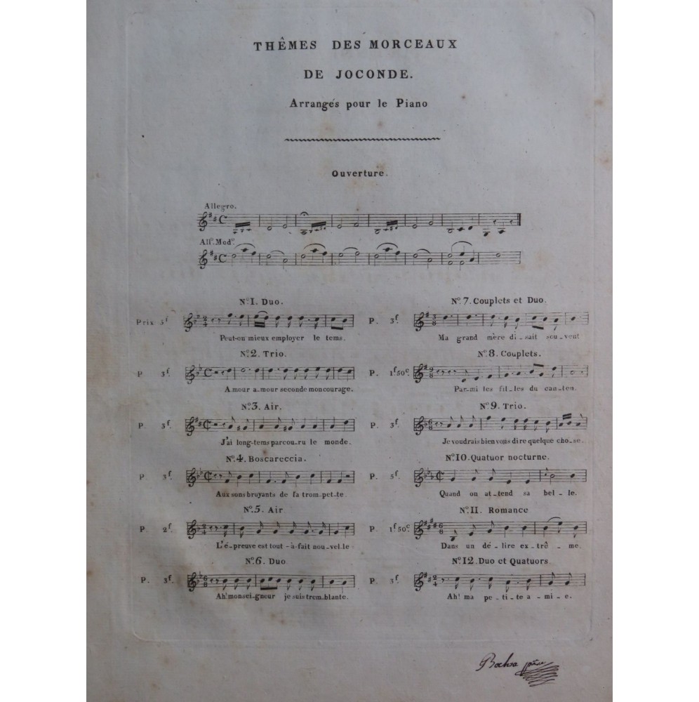 ISOUARD Nicolo Joconde No 6 Chant Piano ou Harpe ca1820