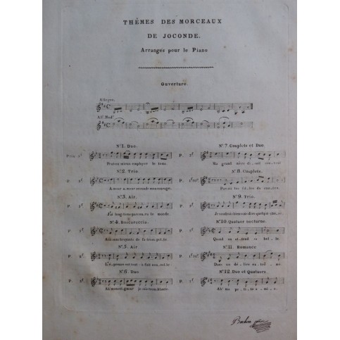 ISOUARD Nicolo Joconde No 6 Chant Piano ou Harpe ca1820
