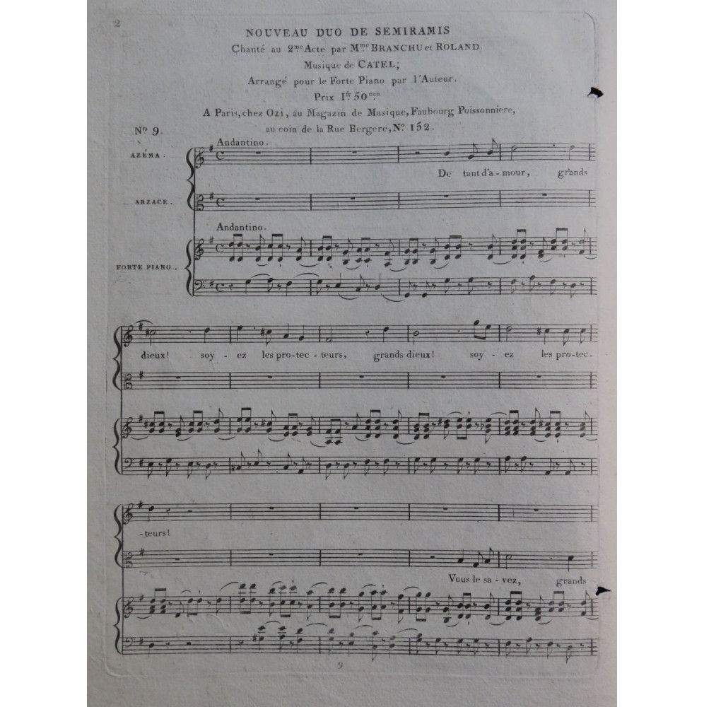 CATEL Ch. S. Semiramis No 9 Chant Piano ca1810