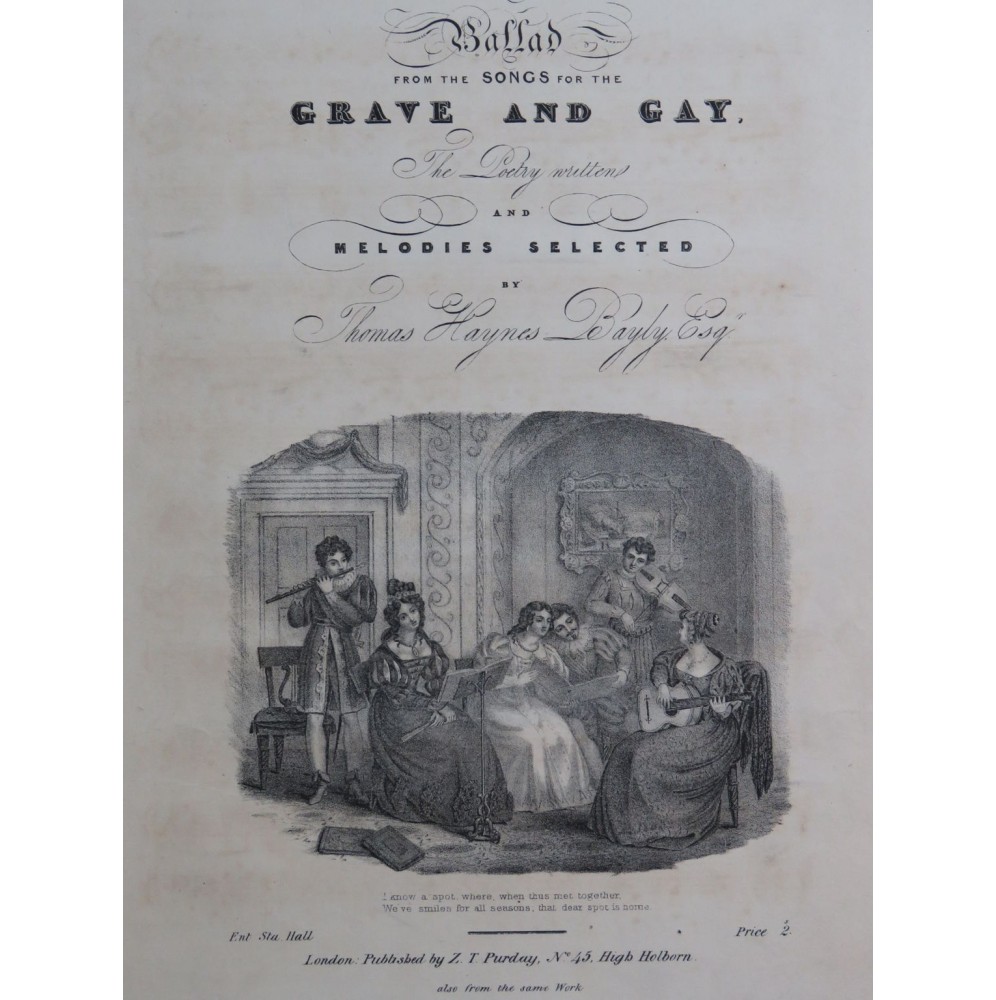 HAYNES BAYLY Thomas I Know a Spot Chant Piano ca1830