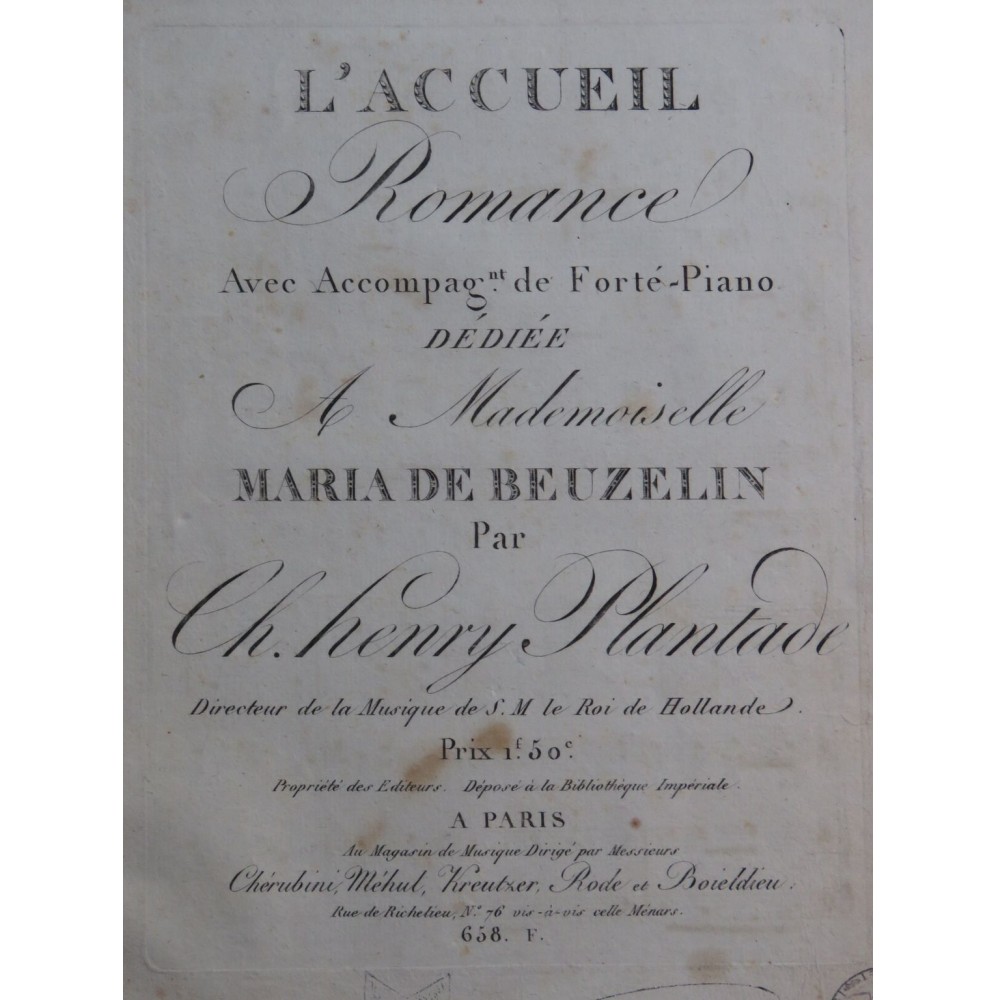 PLANTADE Charles L'Accueil Chant Piano ca1820