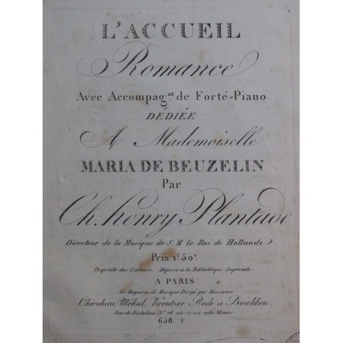PLANTADE Charles L'Accueil Chant Piano ca1820