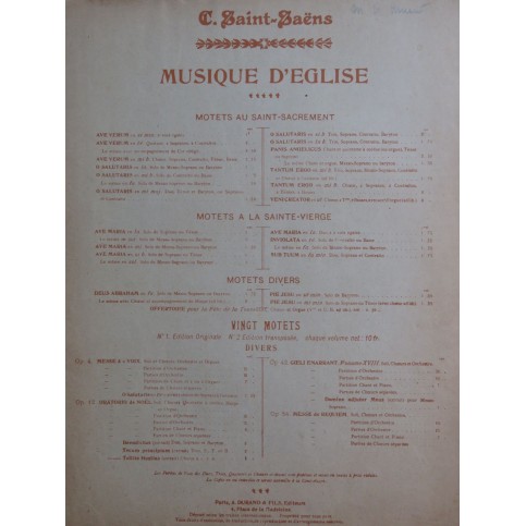 SAINT-SAËNS Camille Tollite Hostias Chant Piano 1928