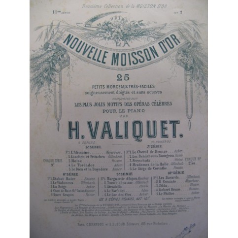 VALIQUET H. Meyerbeer Il Crociato Piano ca1868