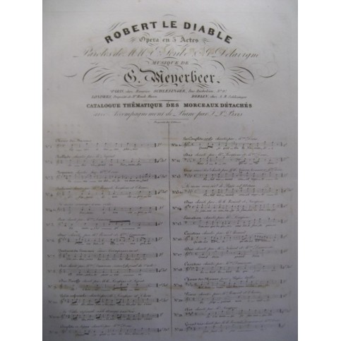 MEYERBEER Giacomo Robert le Diable No 21 Chant Piano 1830