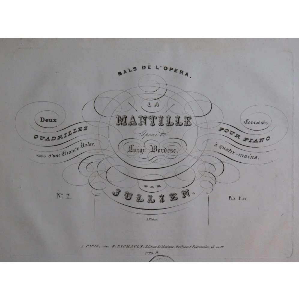 JULLIEN La Mantille Quadrille No 2 Piano 4 mains ca1845