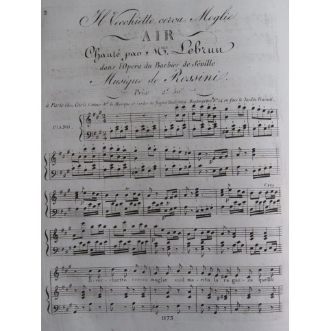 ROSSINI G. Il Barbiere di Siviglia Air Chant Piano ca1820
