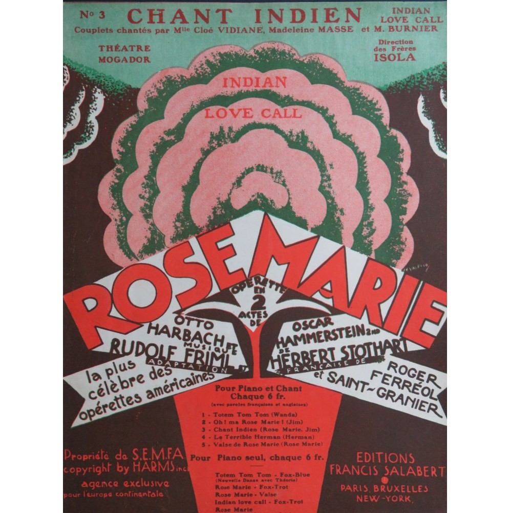 FRIML Rudolf Chant Indien Chant Piano 1929