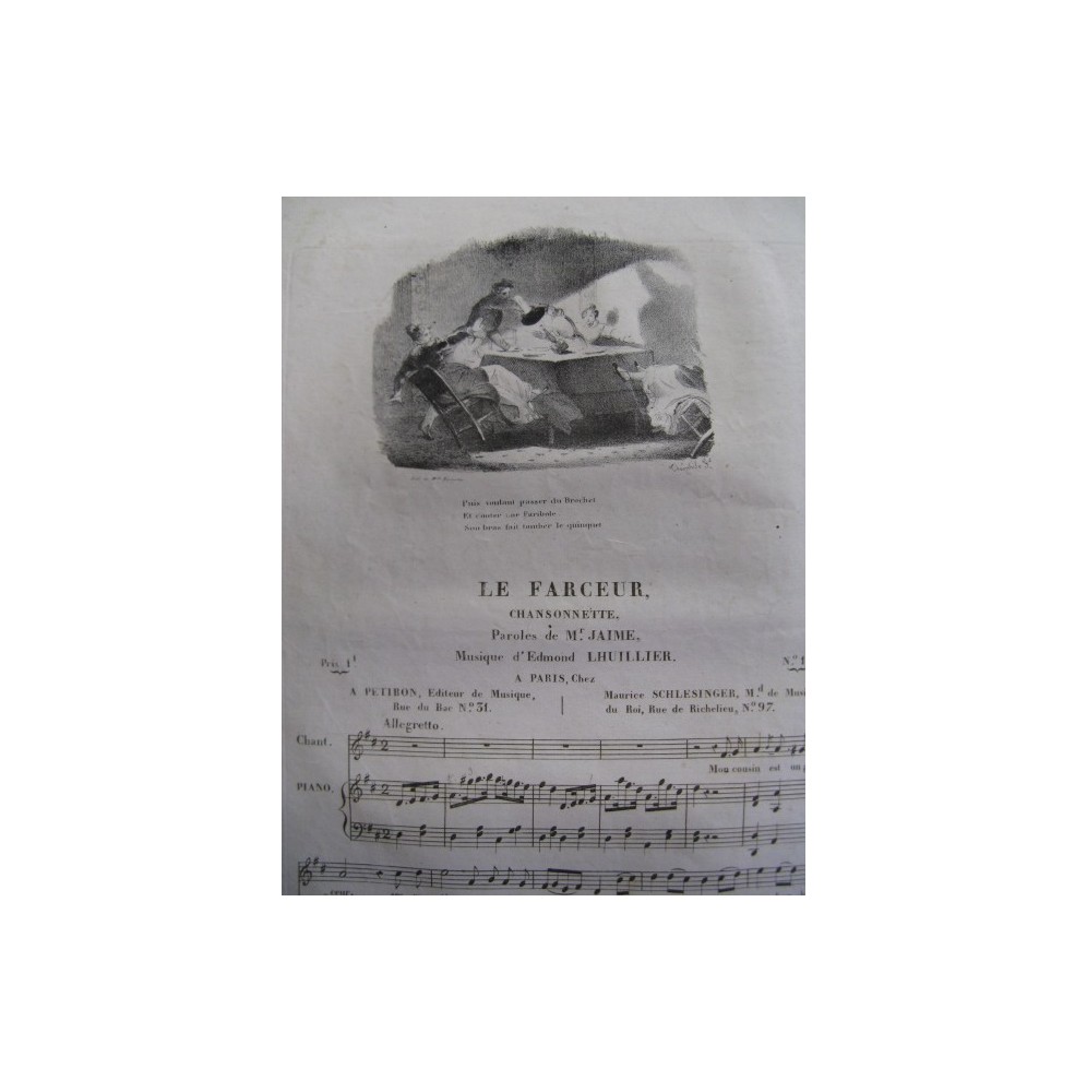 LHUILLIER Edmond Le Farceur Chant Piano ca1830