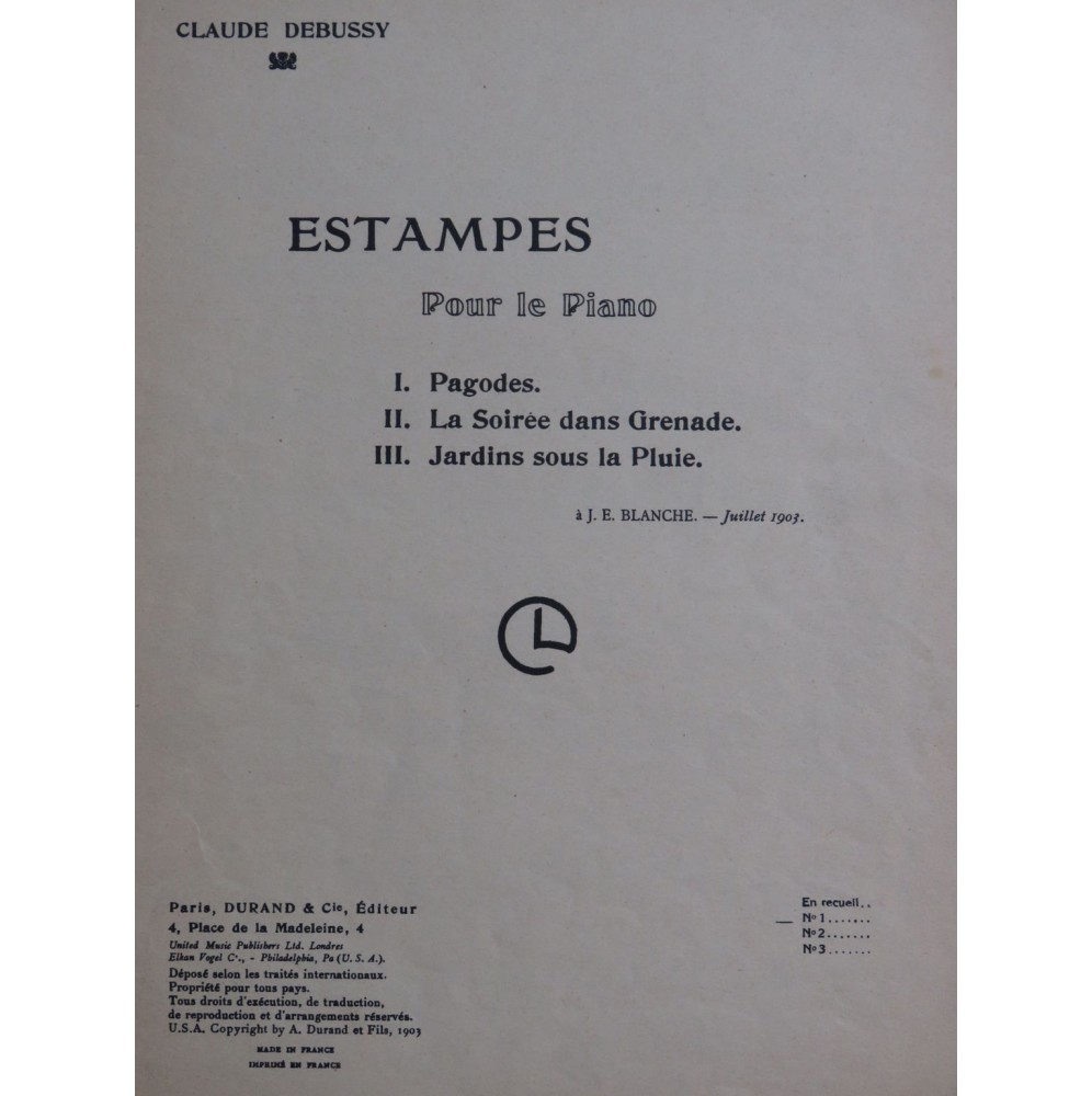 DEBUSSY Claude Pagodes Piano 1963