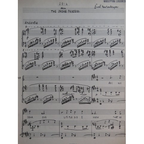 GERSTENBERGER Emil Aria from The Dream Princess Manuscrit Chant Piano