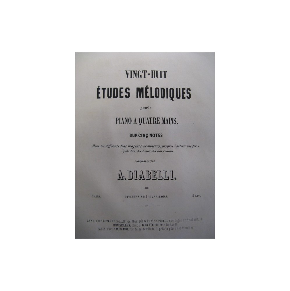 DIABELLI Anton Etudes Mélodiques 1 à 8 Piano 4 mains XIXe