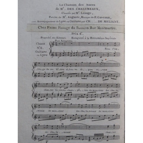 GAVEAUX Pierre La Chanson des Noces Chant Guitare ca1820