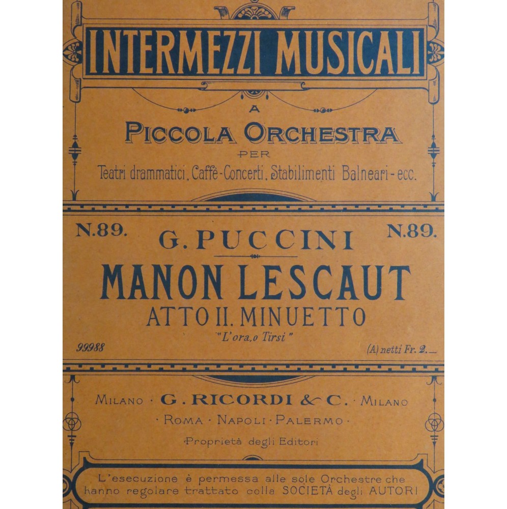 PUCCINI Giacomo Manon Lescaut Minuetto Orchestre ca1896
