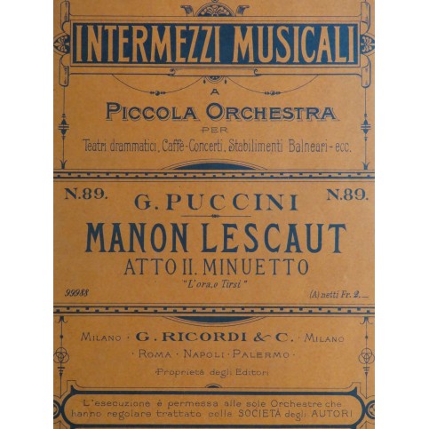 PUCCINI Giacomo Manon Lescaut Minuetto Orchestre ca1896