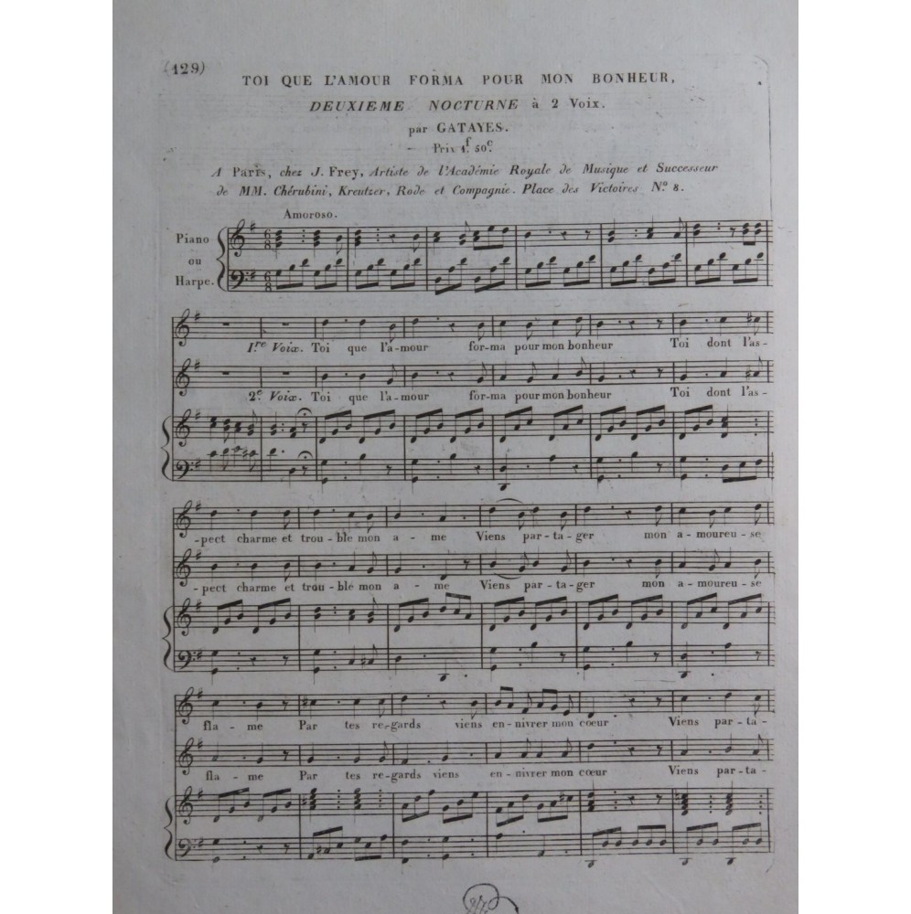 GATAYES Toi que l'amour forma pour mon bonheur Chant Piano ou Harpe ca1820
