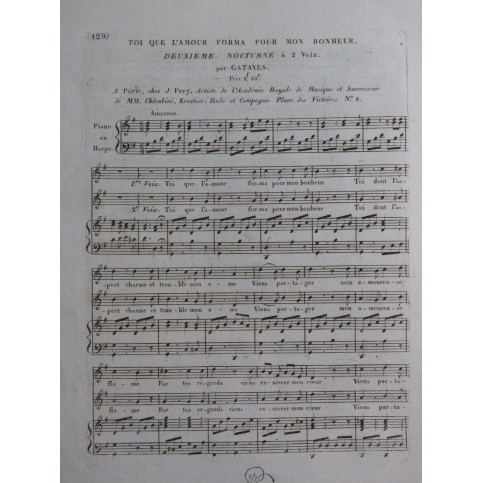 GATAYES Toi que l'amour forma pour mon bonheur Chant Piano ou Harpe ca1820