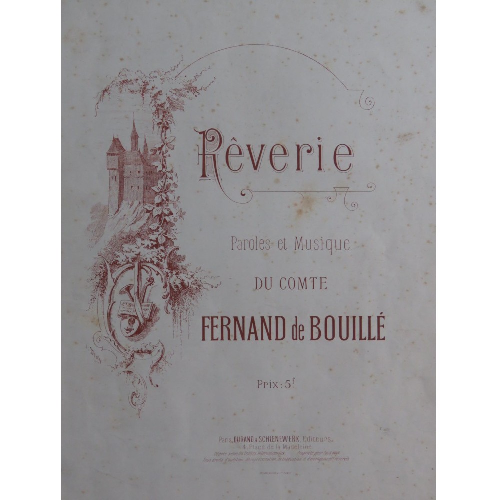 DE BOUILLÉ Fernand Rêverie Chant Piano ca1880